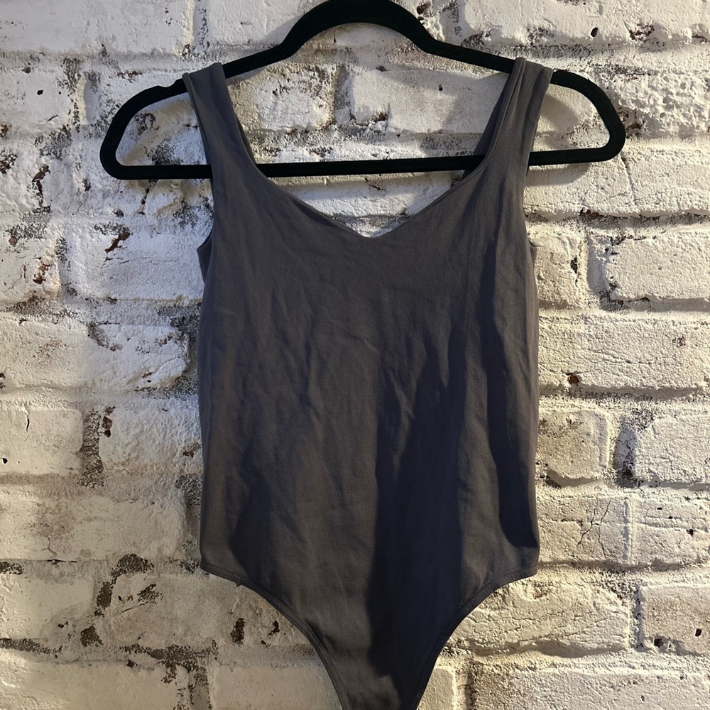 Free People Gray Scoop Neck Bodysuit